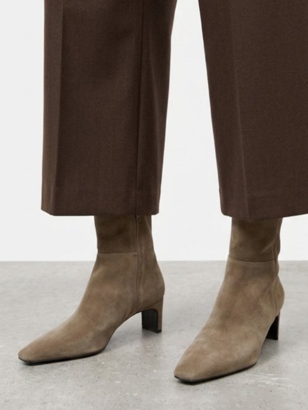 New Zara Leather Suede Kitten Heel Mid Calf Ankle Boots 9 Brown 90s Minimalist